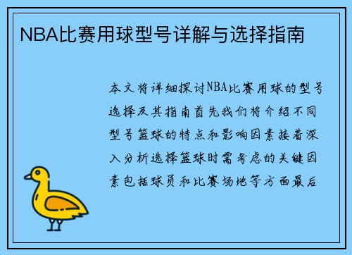 NBA比赛用球型号详解与选择指南